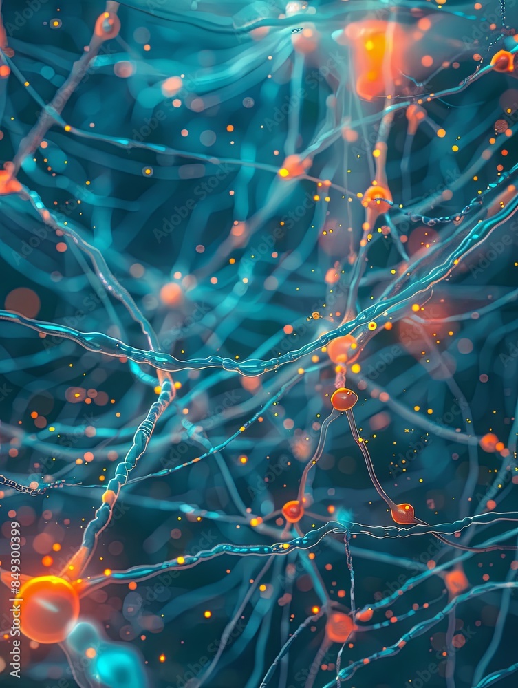 Poster An abstract depiction of a neural network showcasing the interconnected nodes and connections that facilitate data processing and learning in artificial intelligence. Generative AI