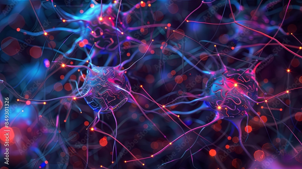 Poster A digitally rendered image of an abstract neural network, showcasing the interconnected nodes and pathways involved in AI data processing and learning. Generative AI