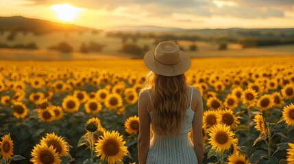 woman in the field of sunflowers