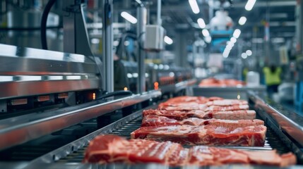 Automated production line in modern food factory.Factory for the production of food from meat.Industrial equipment at a meat factory.