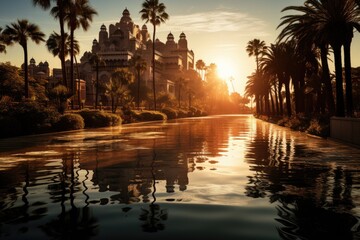 Obraz premium Qasr Alhosn The former Fort of Abu Dhabi at dusk., generative IA