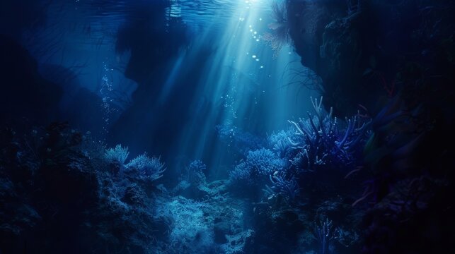 Underwater Sea - Deep Abyss With Blue Sun light