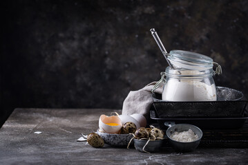 Baking ingredients with flour and eggs