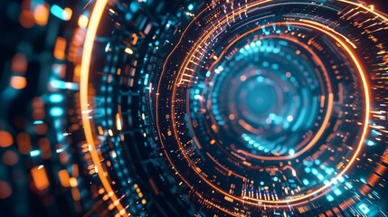 Obraz premium A swirling vortex of neon lights against a midnight blue backdrop, reminiscent of a futuristic cityscape.
