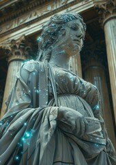 Obraz premium Futuristic Fusion of Technology and Classical Art Elements with Holographic and Data Stream Effects