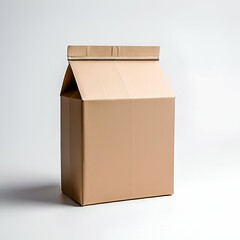 Photo of a closed brown packaging box or carton on white background. Generative Ai