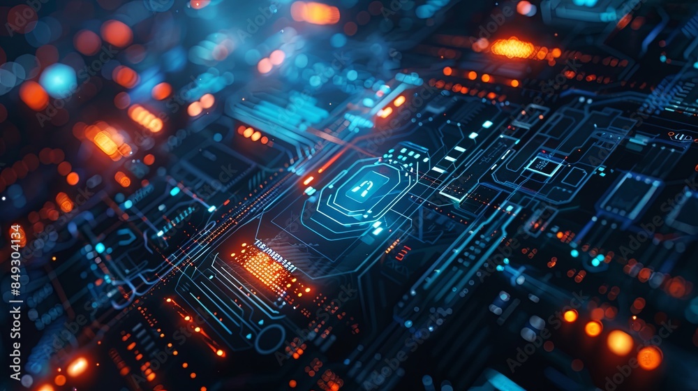 Fototapete An abstract digital illustration of a futuristic cybersecurity network protected by AI algorithms. Generative AI