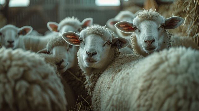 Sheep at farm. Farming agriculture. Rural countryside. Head of lamb