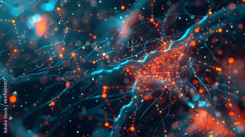 Aufkleber An abstract image depicting a neural network with nodes and connections, showcasing the processing and learning capabilities of artificial intelligence. Generative AI