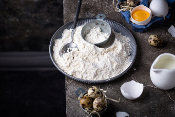 Baking ingredients with flour and eggs