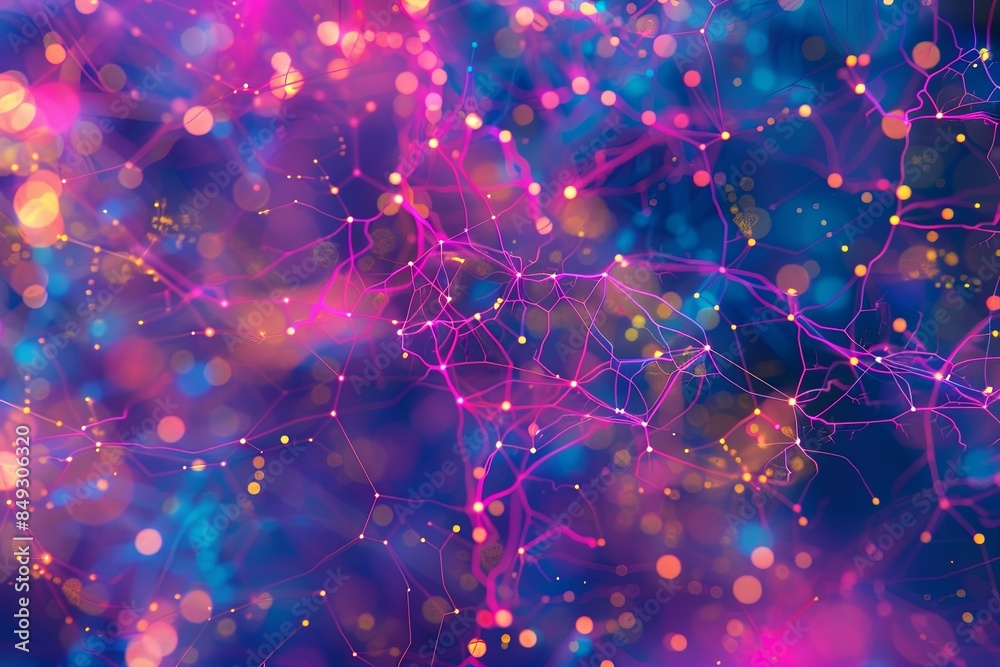 Poster An abstract representation of a neural network with nodes and connections, showcasing the complex data processing and learning capabilities of artificial intelligence. Generative AI