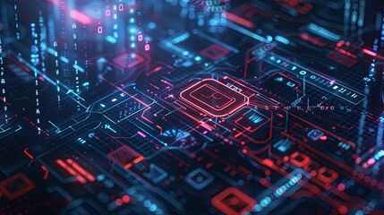 Obraz premium Abstract representation of a futuristic, sophisticated cybersecurity network with digital locks, shields, and network nodes protected by AI algorithms. Generative AI