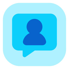 Vector share contact, bubble speech with person icon. Black, white background. Perfect for app and web interfaces, infographics, presentations, marketing, etc.