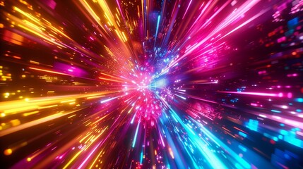 Naklejka premium An abstract background featuring mixed neon colors with a radial distortion effect, giving it a glowing, pulsating appearance.