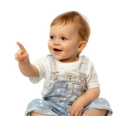 Lovey baby pointing to choose and press white background