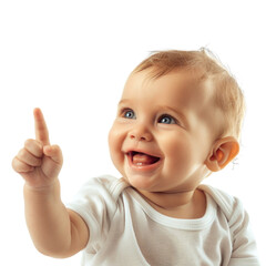 Lovey baby pointing to choose and press white background