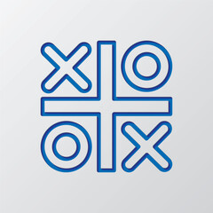Tic tac toe simple icon vector. Flat design. Paper cut design. Cutted blue symbol with shadow. Gray background