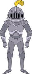 Cartoon illustration of a medieval knight wearing armor standing guard