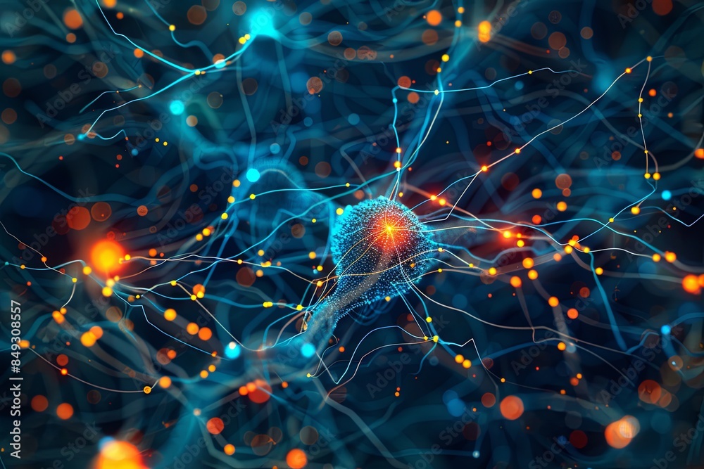Poster A stylized visual representation of a neural network, highlighting the interconnected nodes and data flow that enable artificial intelligence to learn and process information. Generative AI