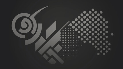 Fototapeta premium Simple Modern Logo Design with Clean Lines and Geometric Shapes, Neutral Gray Tones on Black Background, Minimalist Aesthetic with Technology-Themed Elements for Professional Branding
