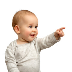 Lovey baby pointing to choose and press white background