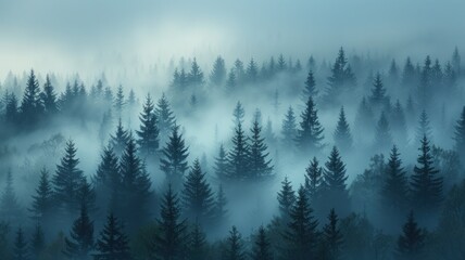 Fototapeta premium The pine tree forest fog in season background. 