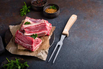 Raw uncooked fresh meat ribs