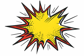 Fototapeta premium A yellow and red comic book explosion effect with a white background.