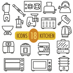 A simple set of kitchen appliances. Kitchen appliances. Thin line vector icons.