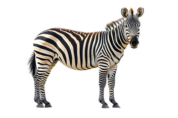 Obraz premium View from side of zebra isolated on white background, transparent background