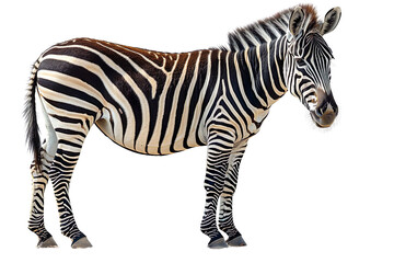 Fototapeta premium View from side of zebra isolated on white background, transparent background