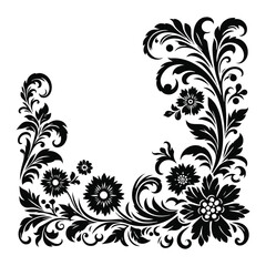 Floral corner border black silhouette vector with white color background