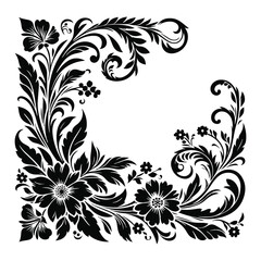 Floral corner border black silhouette vector with white color background