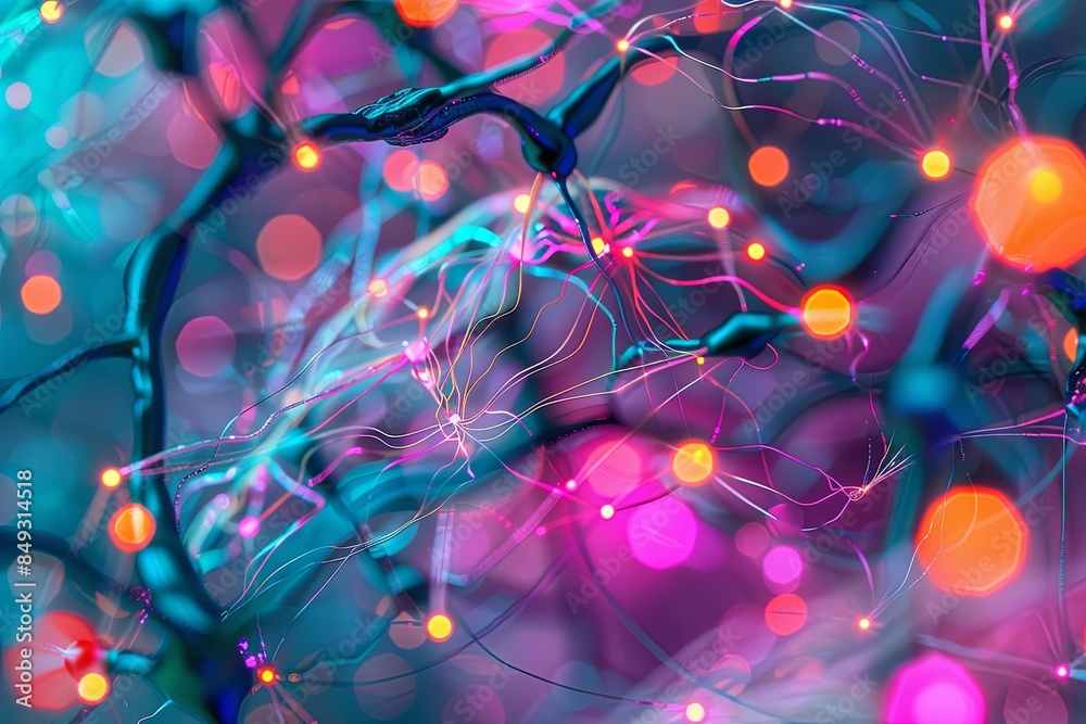 Poster An abstract image depicting a neural network with interconnected nodes, representing the data processing and learning capabilities of artificial intelligence. Generative AI