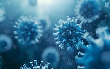 viruses and bacteria, pathogens that cause disease. Macro photography of viruses, Macro microscope image of a virus cell with influenza spikes, influenza, Omicron coronavirus, microbiology background