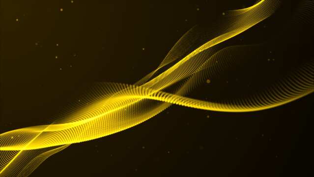Abstract and technology yellow dot-wave background. Dot pattern with halftone effect. Abstract wave technology with falling particles. Motion dot on the yellow background