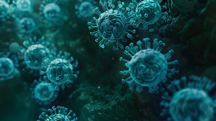 Fototapeta premium viruses and bacteria, pathogens that cause disease. Macro photography of viruses, Macro microscope image of a virus cell with influenza spikes, influenza, Omicron coronavirus, microbiology background