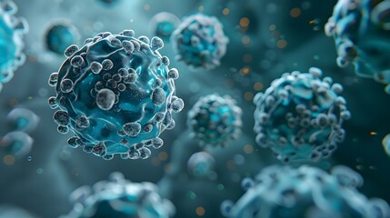 viruses and bacteria, pathogens that cause disease. Macro photography of viruses, Macro microscope image of a virus cell with influenza spikes, influenza, Omicron coronavirus, microbiology background