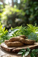 tamarind fruits on a wooden table. Selective focus