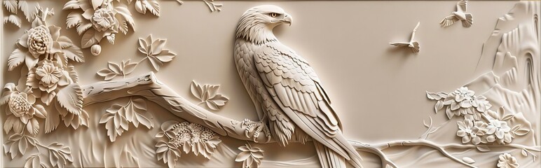Obraz premium Beautiful eagle 3d relief wallpaper. Mural wallpaper. Wall art. AI generated illustration.