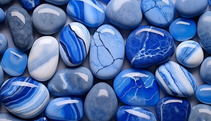 Blue stones and minerals arranged tightly next to each other creating a stone mosaic