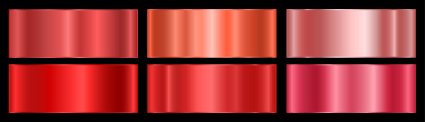 Obraz premium A set with red gradients on a black background. A palette of colors for the design, a collection of high-quality ingredients. Metallic texture, shiny background. Vector EPS 10.