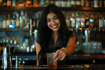 Promotional Photo: Cheerful Bartender Portrait, Professional Environment, Diverse Workforce, Corporate Photography, Team Collaboration, Engaged Employees, Authentic Work Settings.