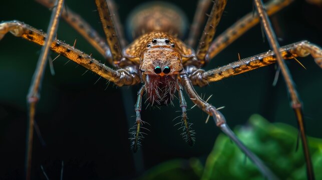 A close-up of a brown spider with long legs and a hairy body.