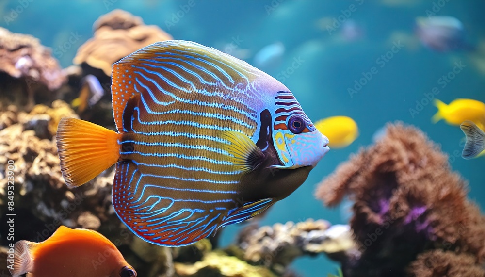 Wall mural tropical fish in aquarium water