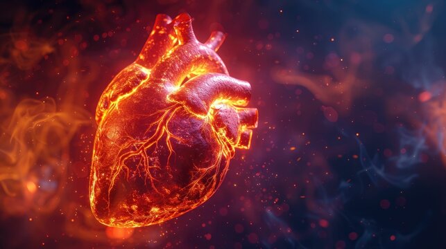Breakthrough medical research on hyperlipidemia visualized as a glowing, evolving heart