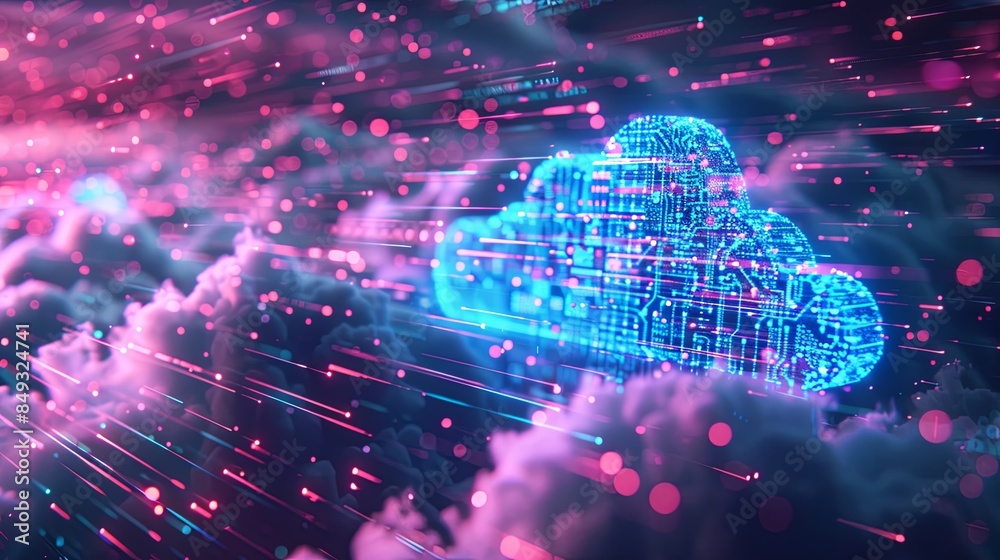 Fototapete An abstract digital visualization of cloud computing showcasing data processing and AI operations. Generative AI