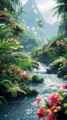 Tropical botanical and summer flower Rain forest background