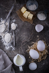 Wheat flour on dark. Baking background