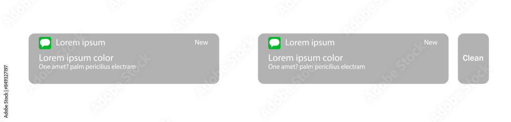 Wall mural vector illustration of push notification dark theme template layout on iphone screen, read or delete